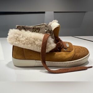 Gucci Brown Kids Boots with Faux Fur Lining